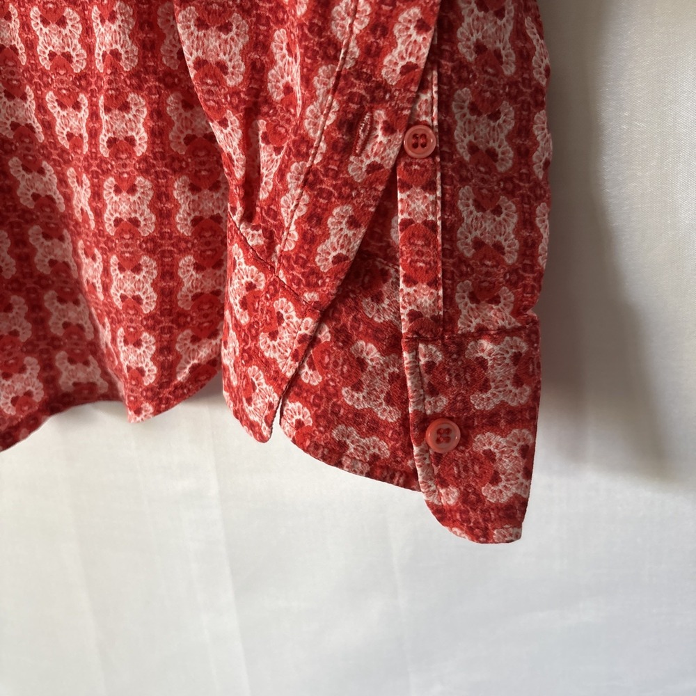 Joe Fresh Red Pink blouse button down women S/P floral Artsy 100% Silk 70s Retro - Picture 4 of 8